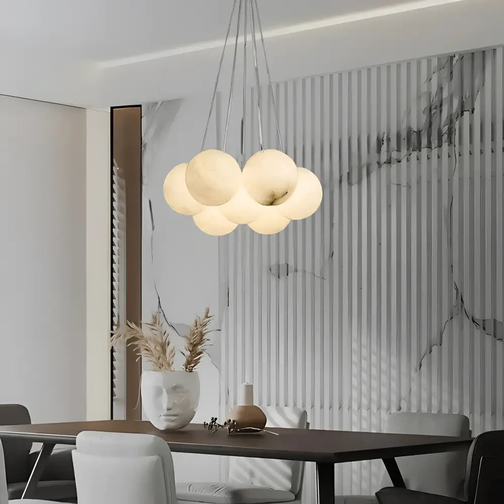 Green Earth Lighting Australia Chandeliers MADISON Cloud Brass 7 Light Alabaster Orb Pendant 20847