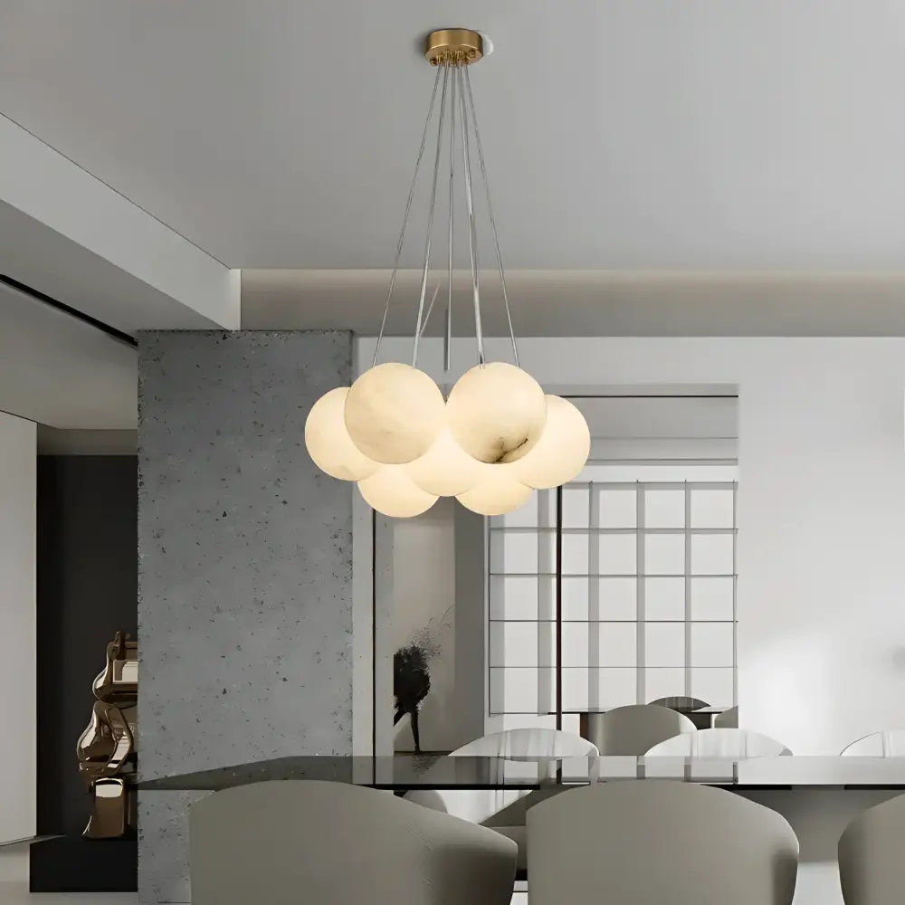 Green Earth Lighting Australia Chandeliers MADISON Cloud Brass 7 Light Alabaster Orb Pendant 20847