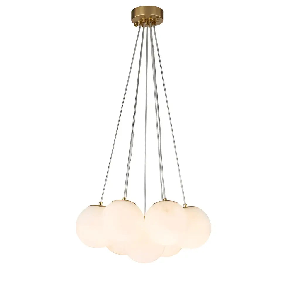 Green Earth Lighting Australia Chandeliers MADISON Cloud Brass 7 Light Alabaster Orb Pendant 20847