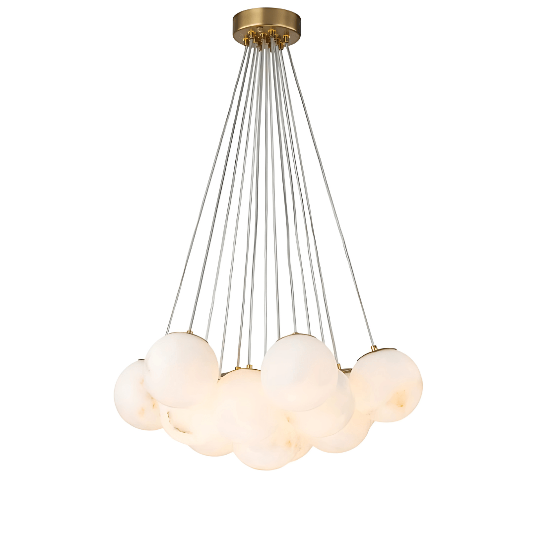 Green Earth Lighting Australia Chandeliers MADISON Cloud Brass 13 Light Alabaster Orb Pendant 20848