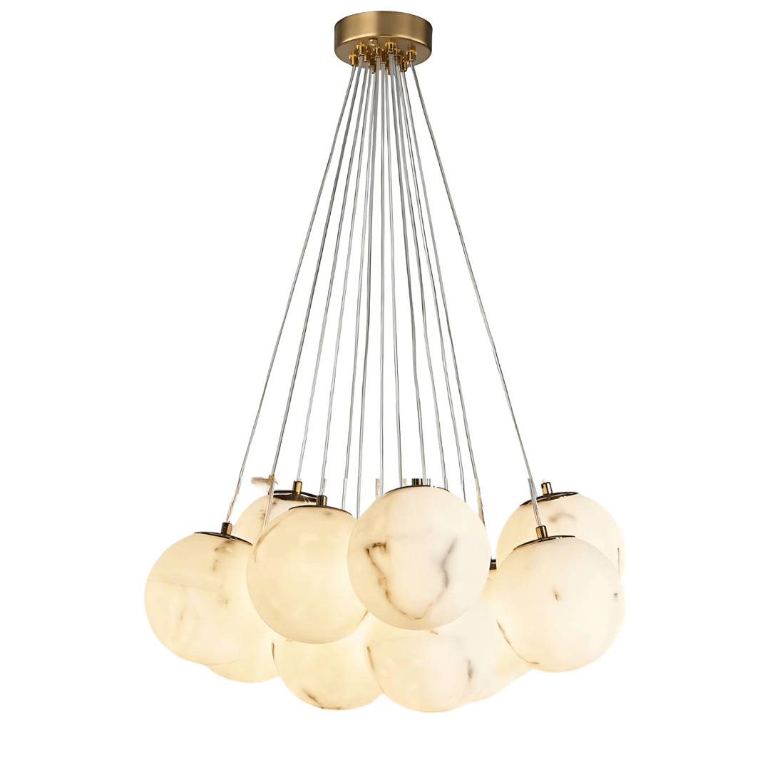 Green Earth Lighting Australia Chandeliers MADISON Cloud Brass 13 Light Alabaster Orb Pendant 20848