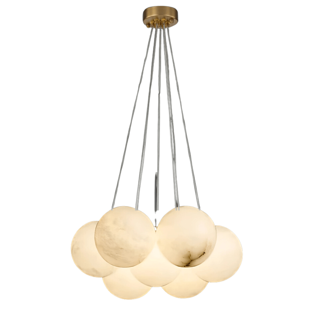 Green Earth Lighting Australia Chandeliers MADISON Cloud Brass 7 Light Alabaster Orb Pendant 20847