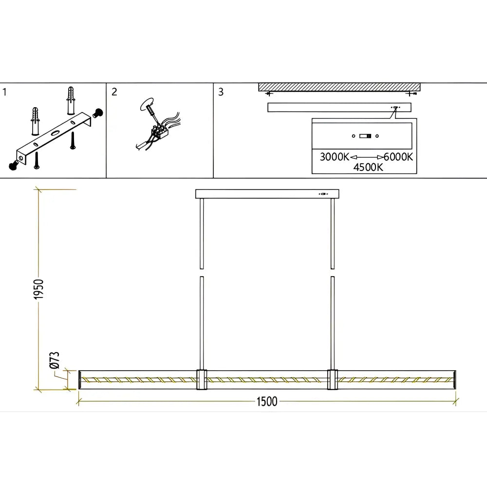 Technical drawing of a light fixture with dimensions and features.