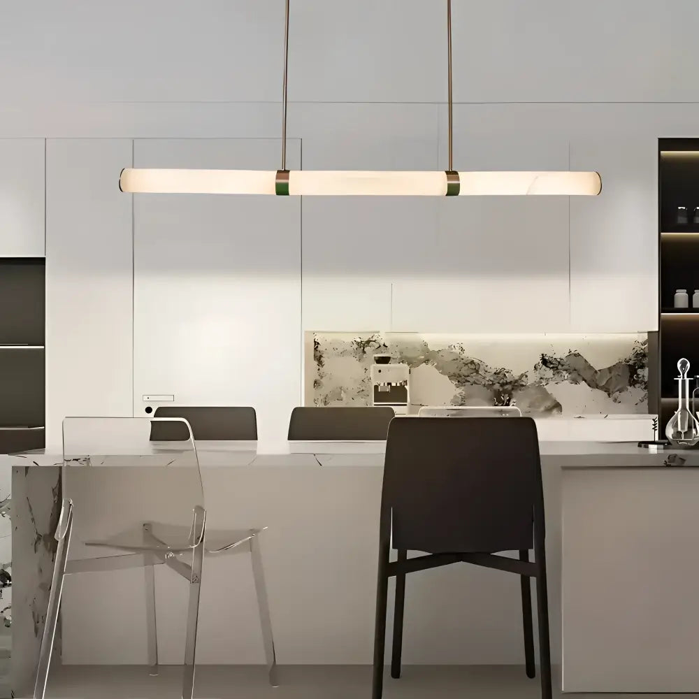 Horizontal tube light fixture from Madison Antique Brass Spanish Marble Tri-Colour LED Pendant Light