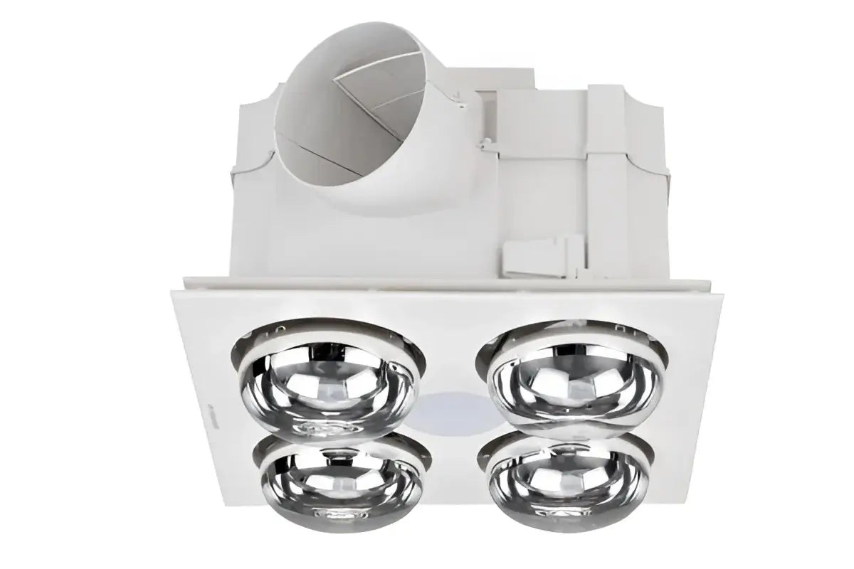 Martec Forme 4 3-in-1 bathroom heater with white light fixture, 4 chrome bulbs, vent