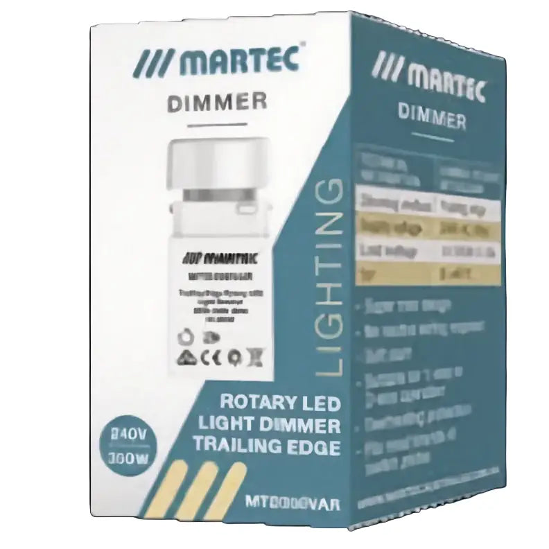 Martec dimmer packaging with product details on a white background