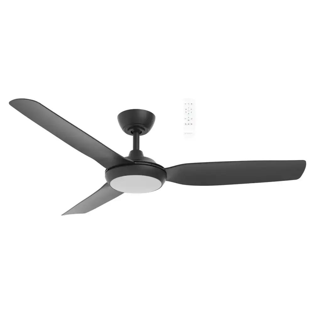 Black ceiling fan on a white background