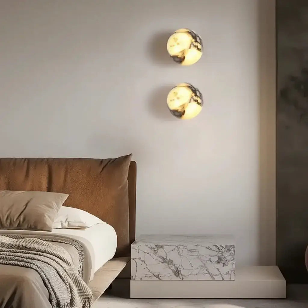 two Milano Spanish Marble G9 LED Alabaster Wall Light bedroom