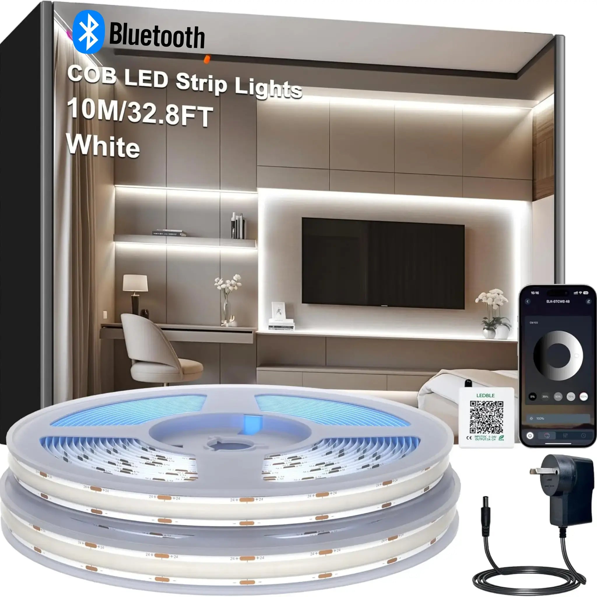 Cozy Lady 10m Cob Dotless Led Strip Light Kit | Bluetooth App - Natural White