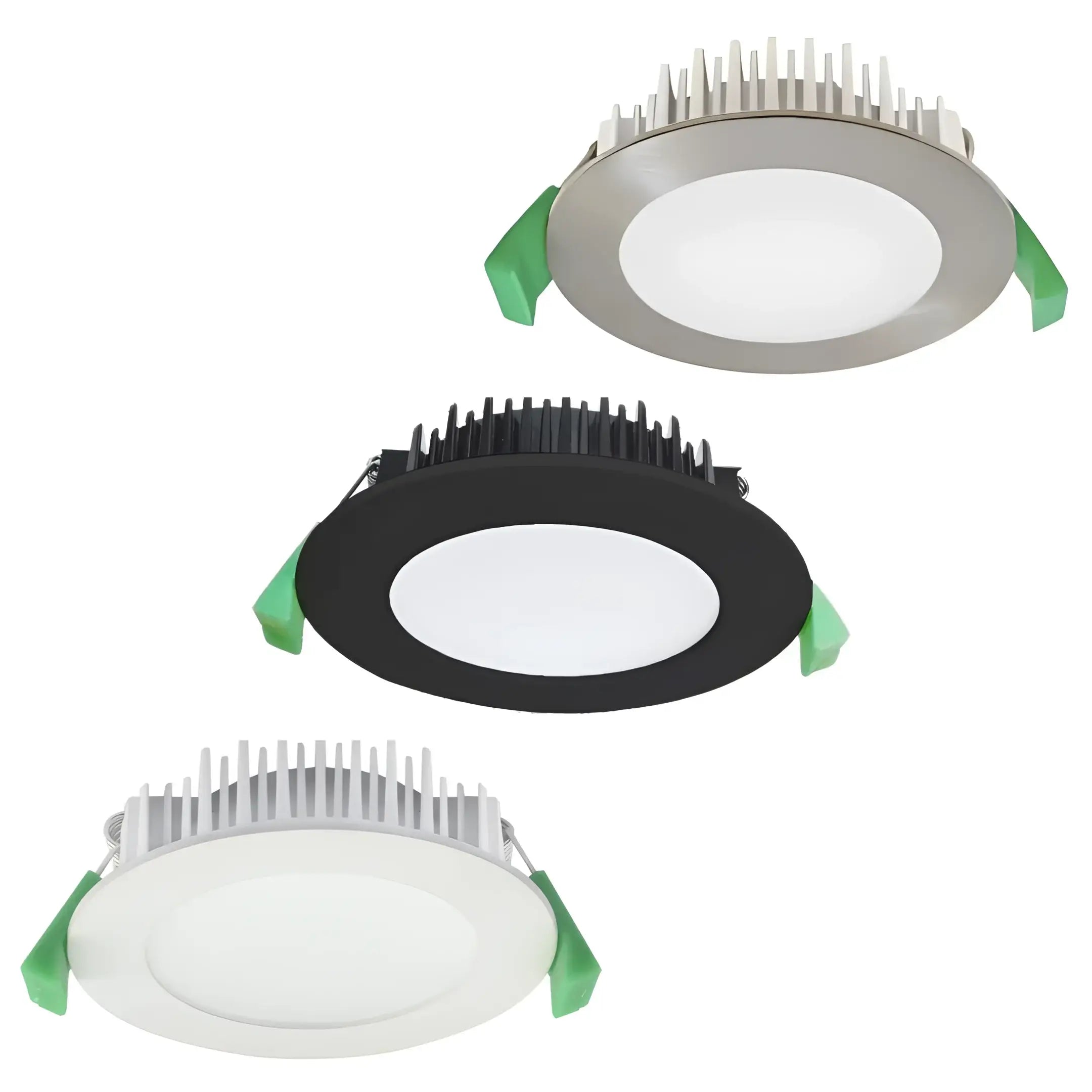 Nexus Pro 13W 5CCT dimmable LED downlight with black silver finish green clips