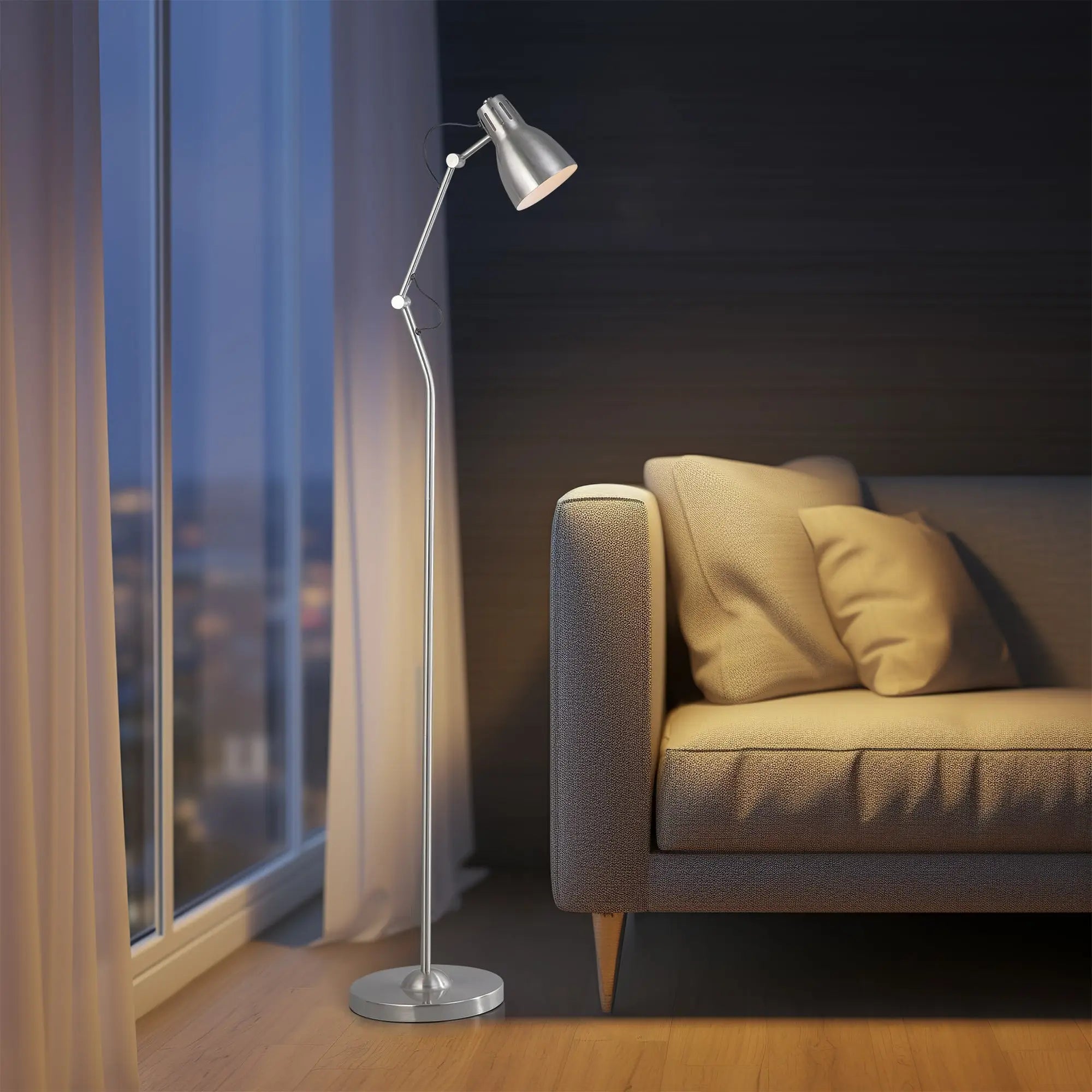 Nord Metal Floor Lamp - Satin Chrome Lexi Lighting