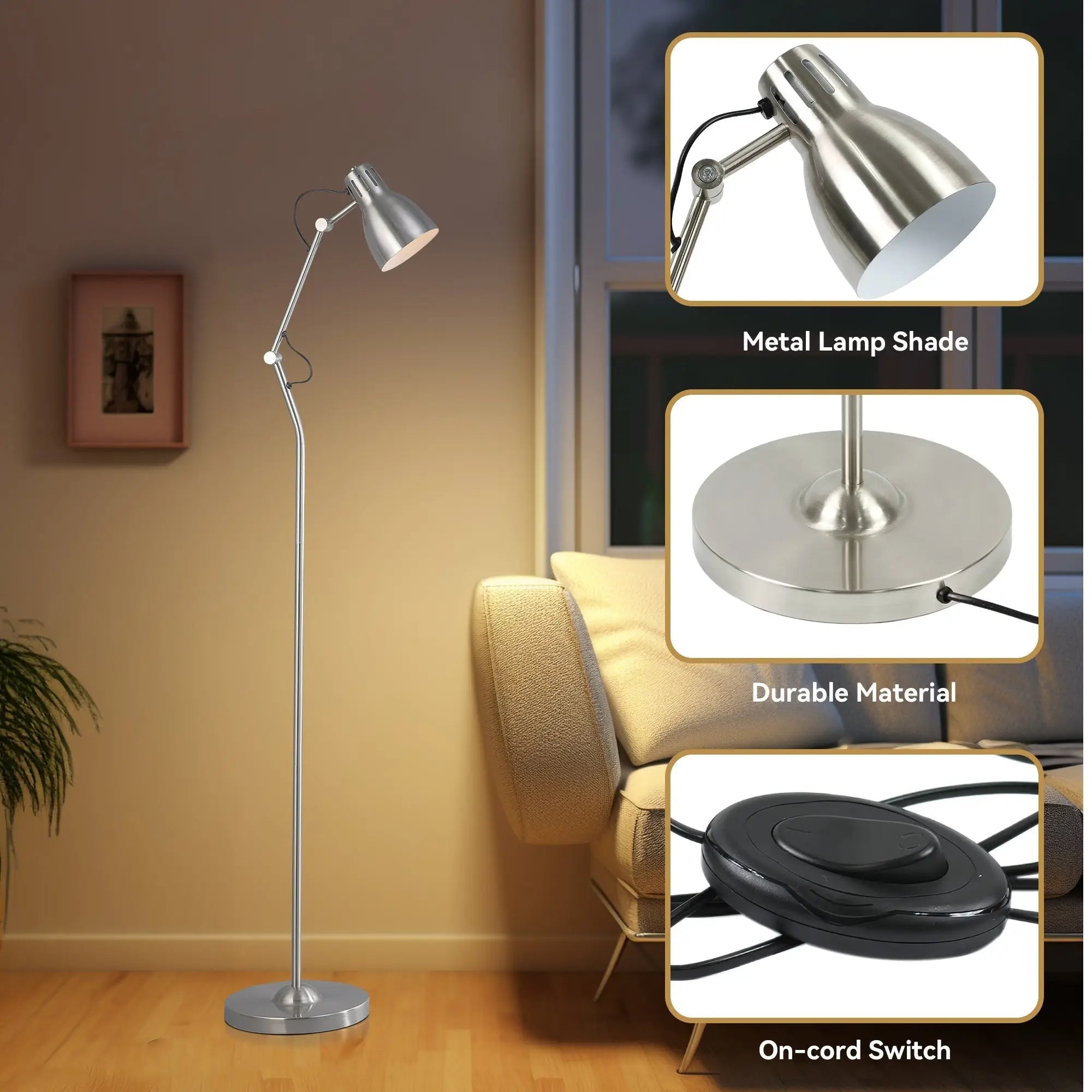 Nord Metal Floor Lamp - Satin Chrome Lexi Lighting