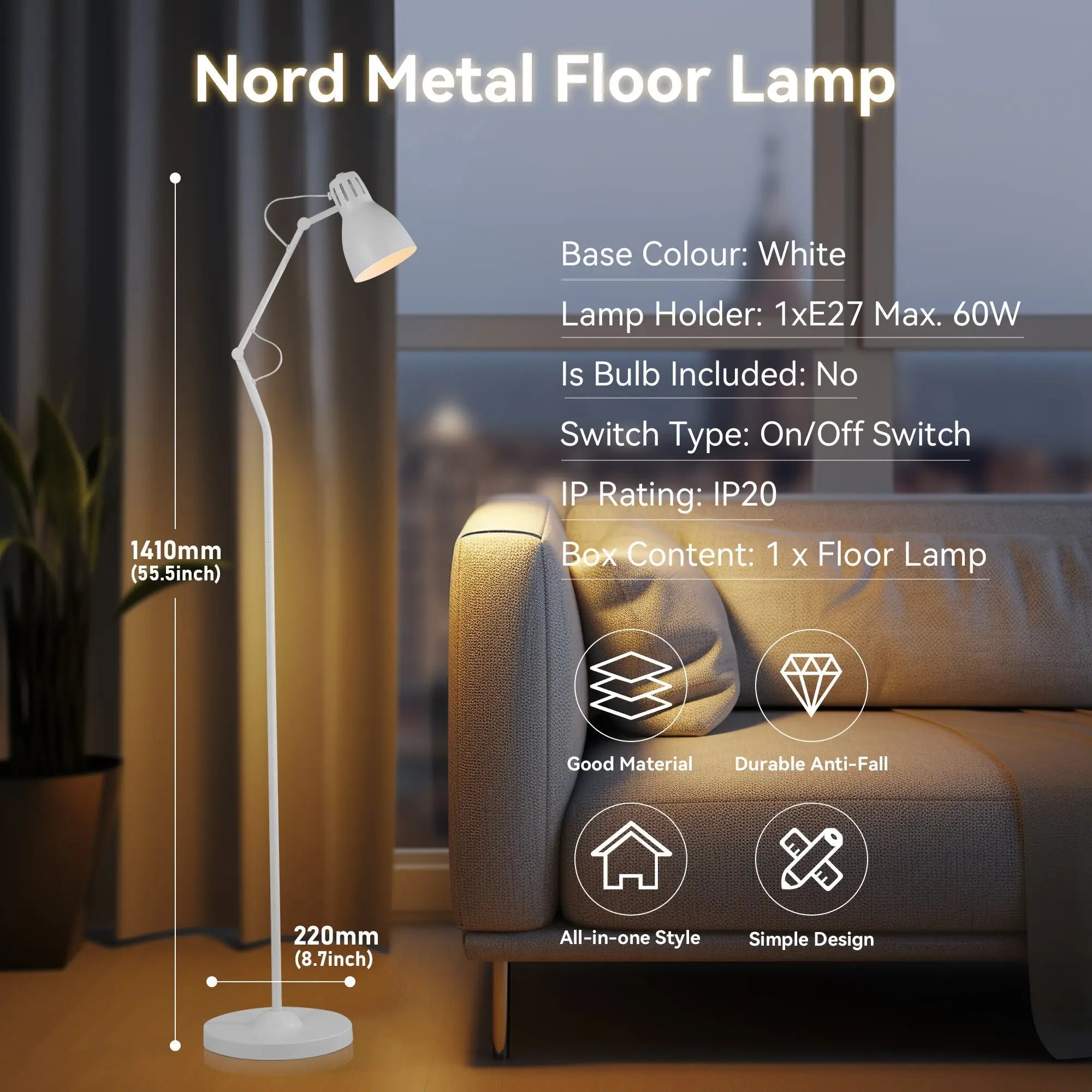Nord Metal Floor Lamp - White Lexi Lighting