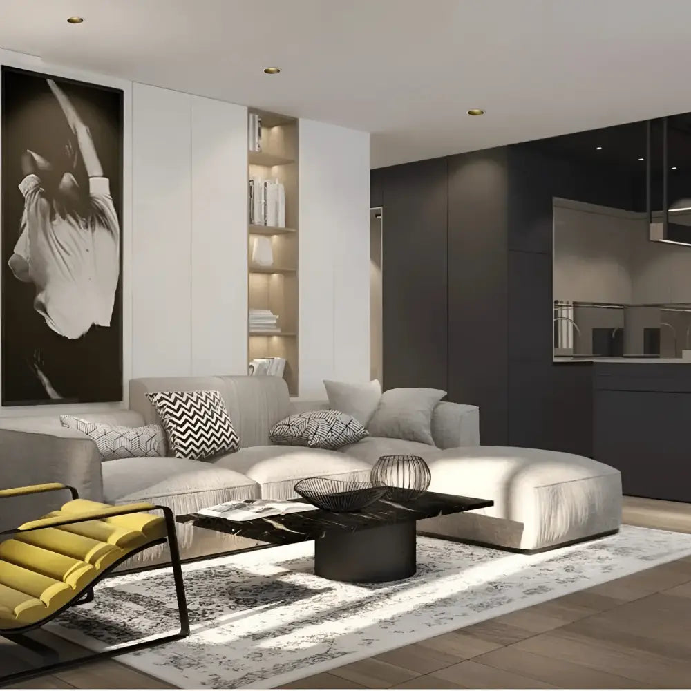 Nullarbor tilt LED downlight 12W on modern gray sectional sofa