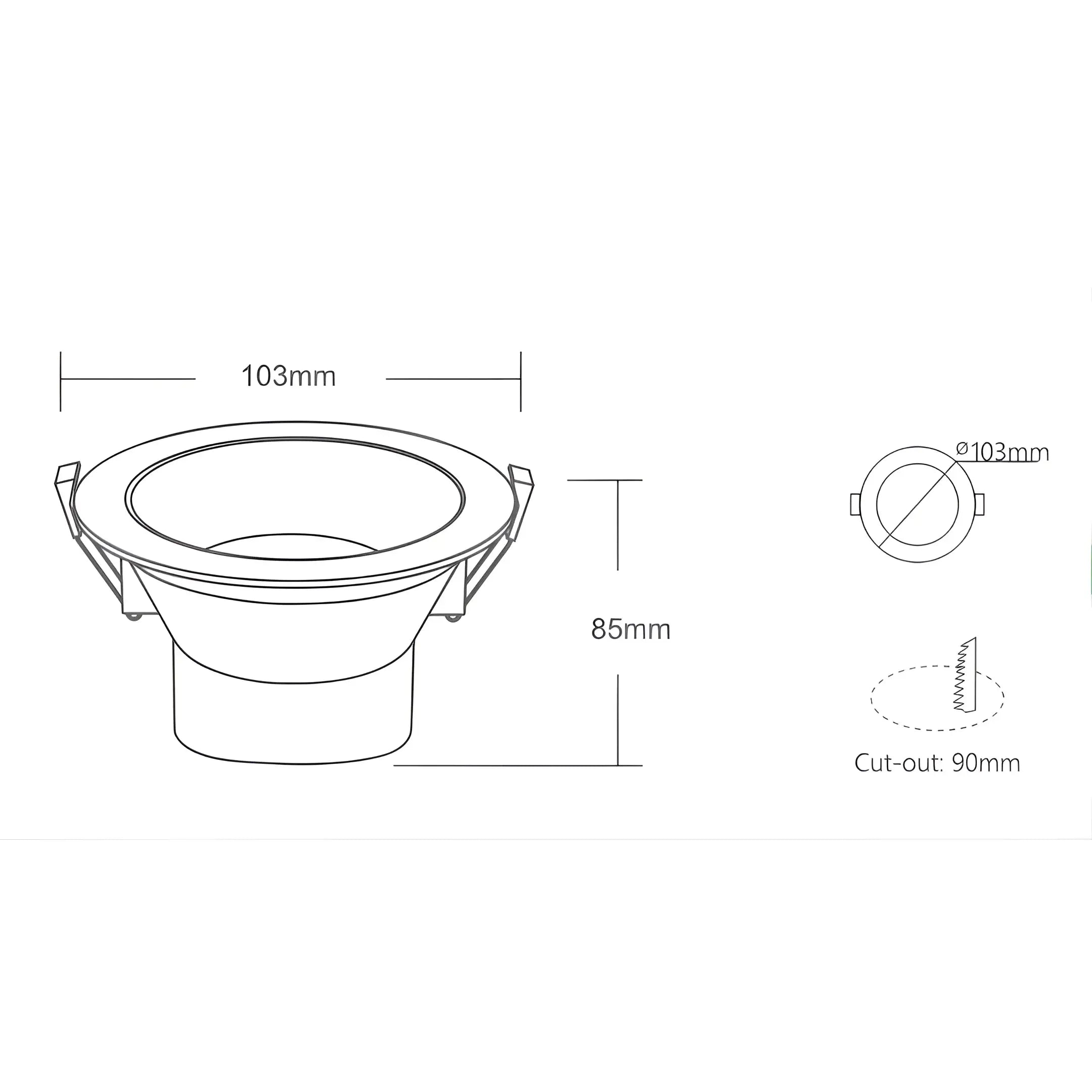10w Led Downlight 90mm | Tri-colour Dimmable Low Glare Ceiling Light