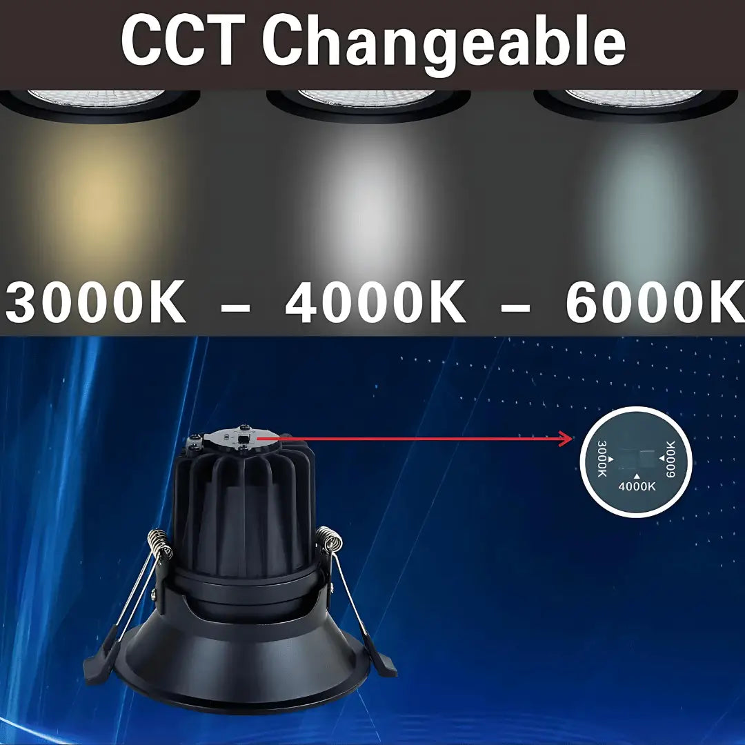 Optilux Tilt 13W low glare tiltable LED downlight, 3000K-6000K black