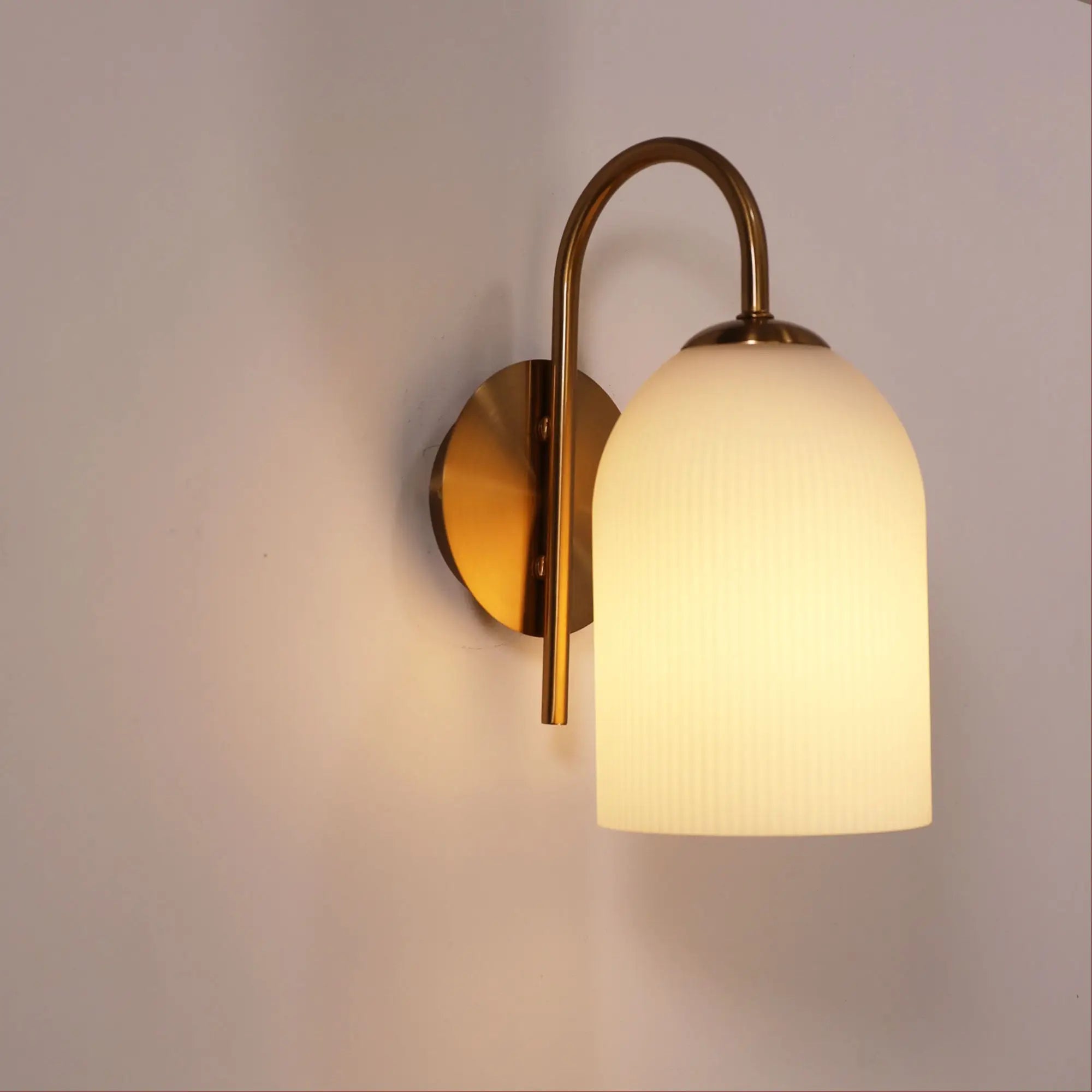 Oriel Arley Wall Light Satin Brass Ribbed Opal Glass