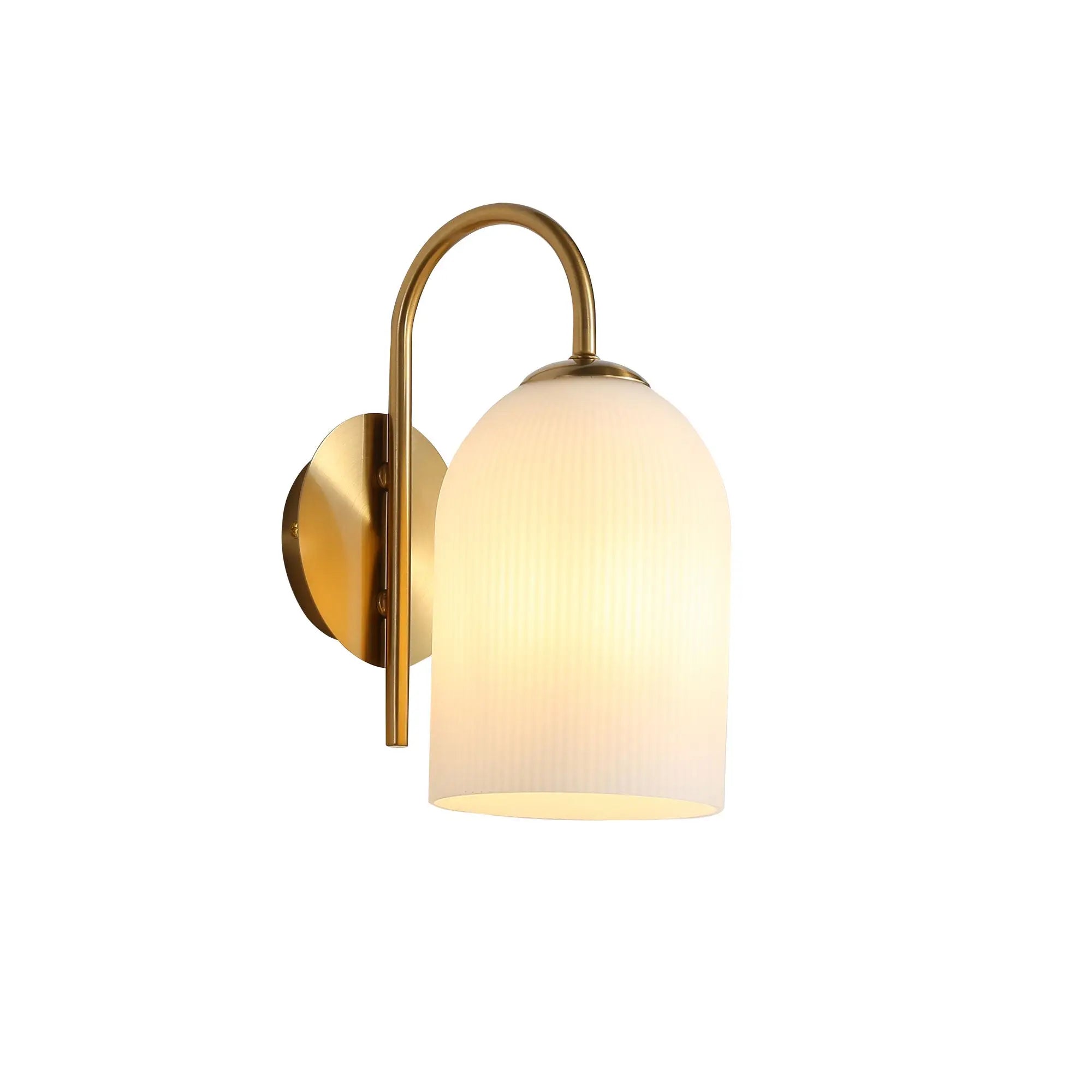 Oriel Arley Wall Light Satin Brass Ribbed Opal Glass