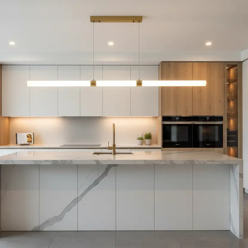 Oriel Kallita Satin Brass Tri-Colour Dimmable Linear LED Pendant