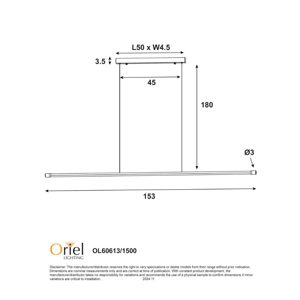 Oriel Edge 1500 Tri Colour Slimline Linear Led Pendant