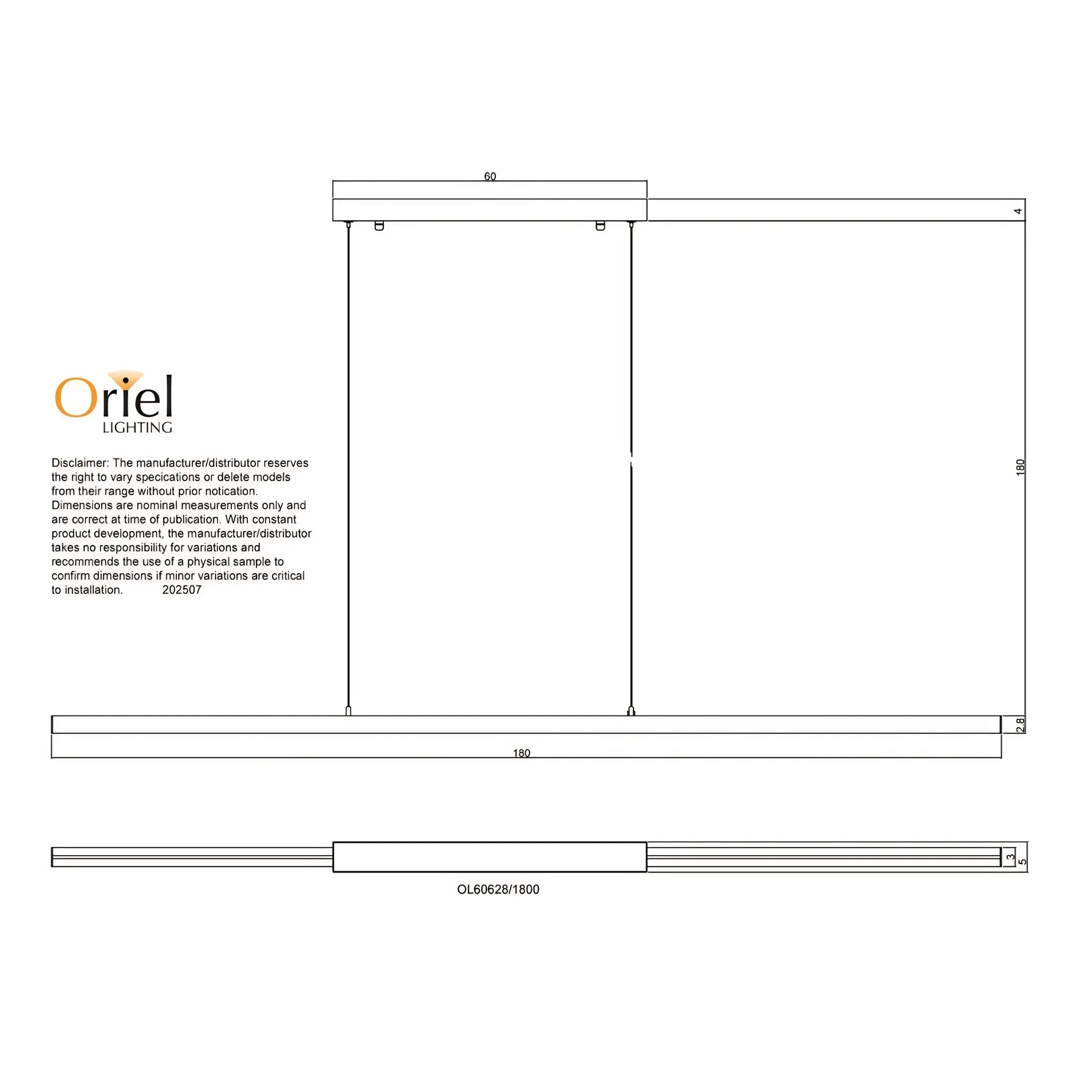 Oriel Shard 1800mm 34w Cct Led Slimline Pendant Light