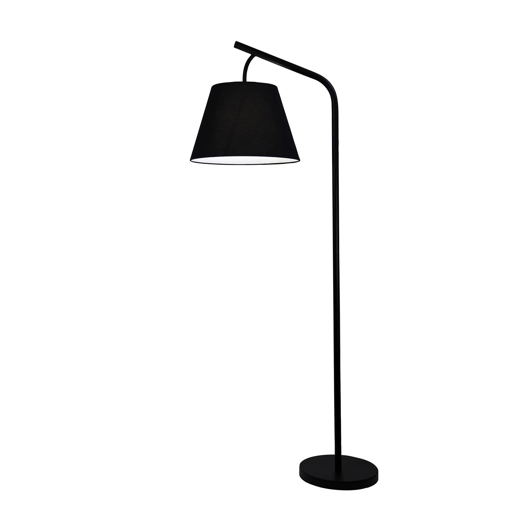 Padstow Black Metal Floor Lamp with Black Cotton Shade
