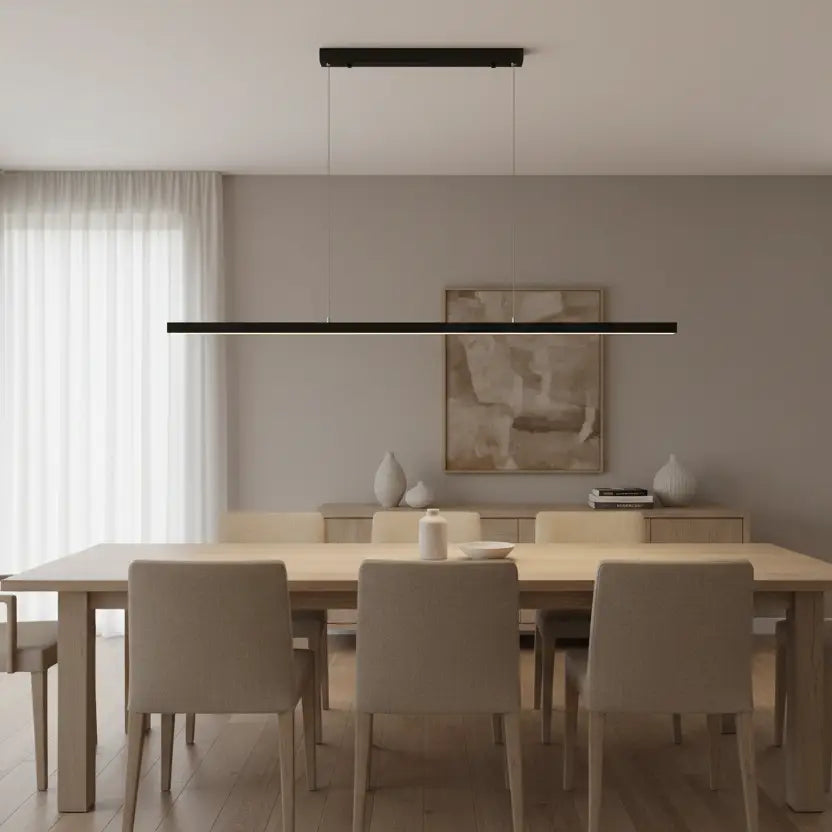 Oriel Shard CCT LED black Slimline Pendant over kitchen bench