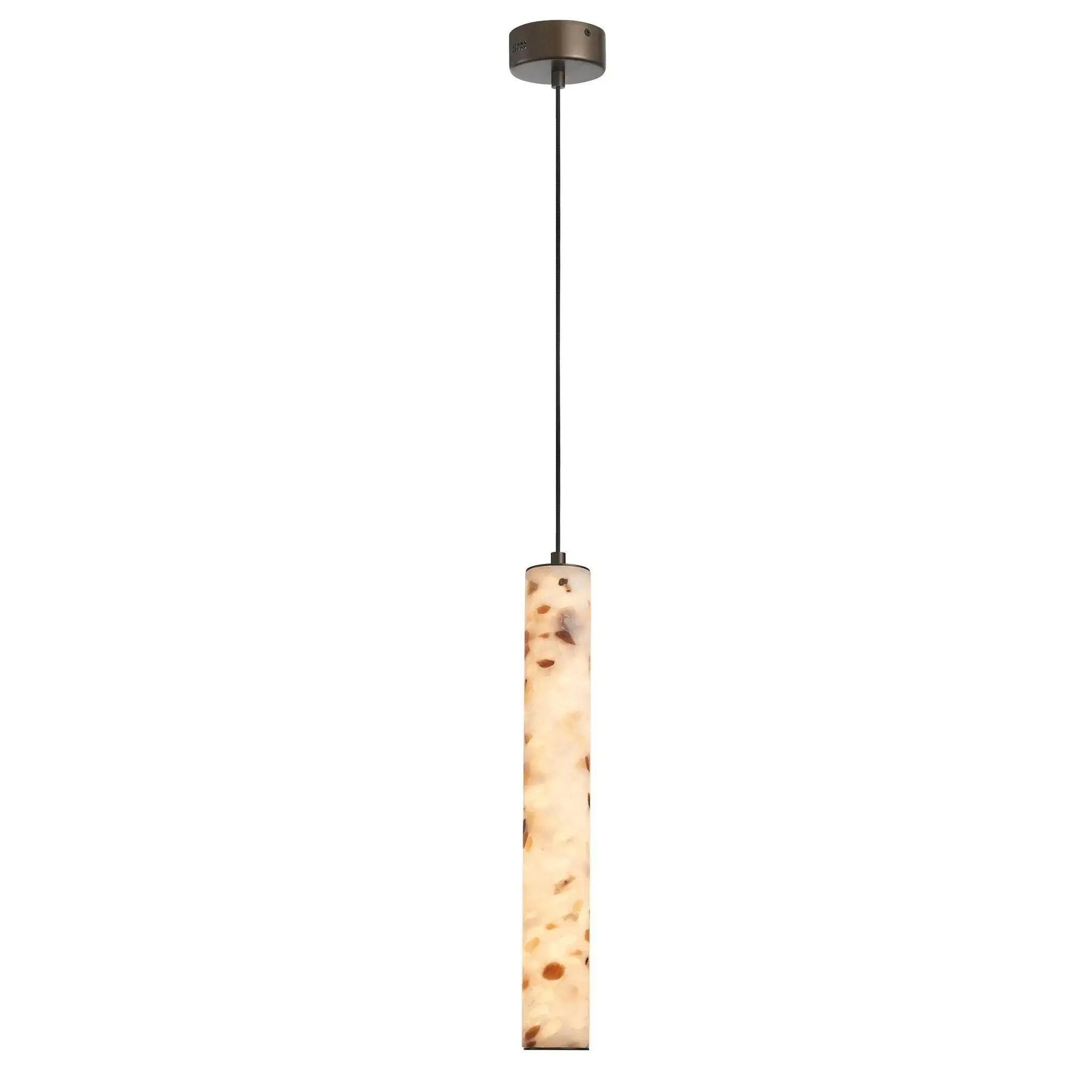 Panora Pendant light with a cylindrical marble shade on a white background