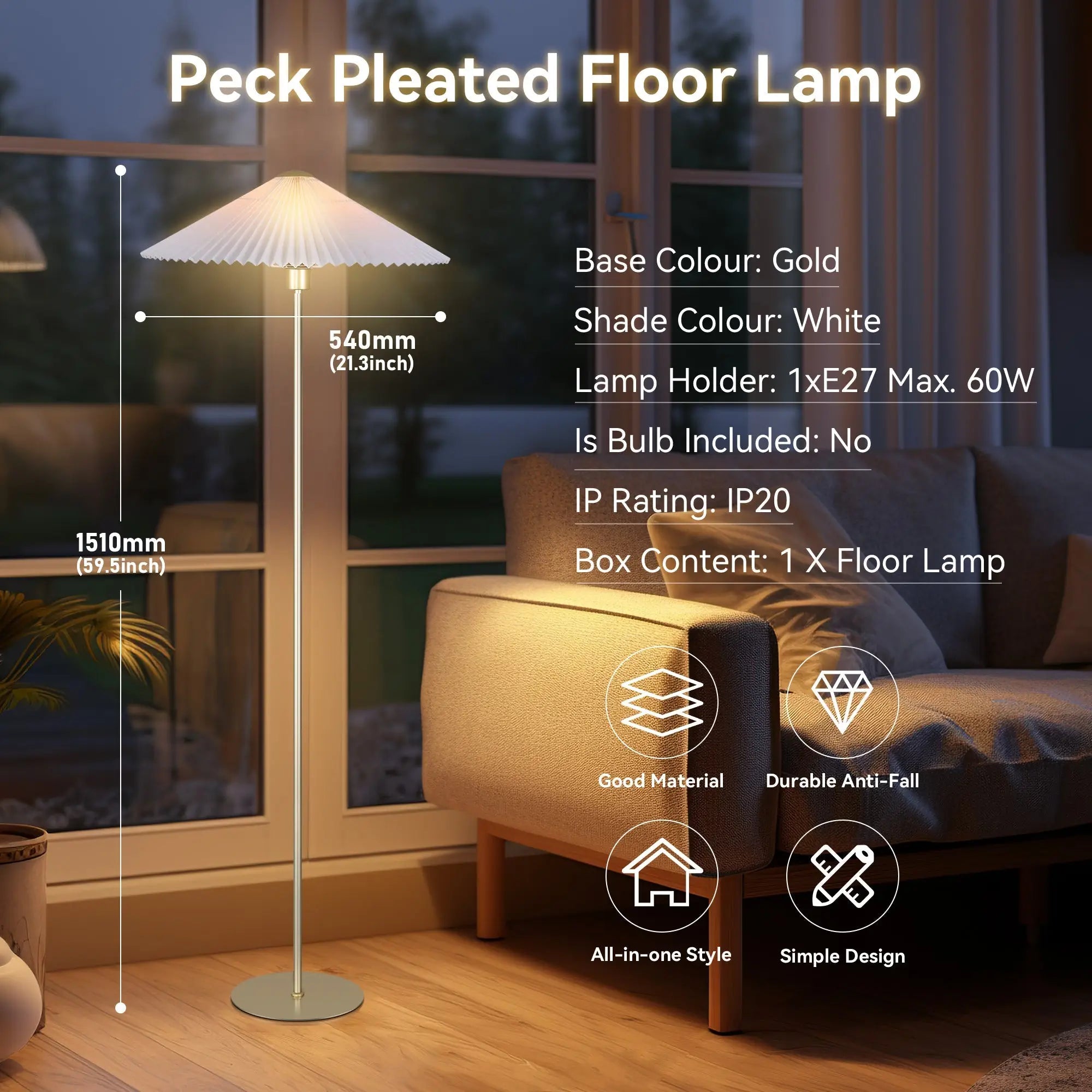 Peck Pleated Floor Lamp Lexi Lighting