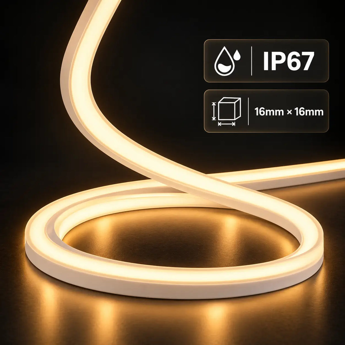 SILICA FLEX PRO 24V 10W – 16×16mm Top Bend LED Neon Flex 3000K IP67