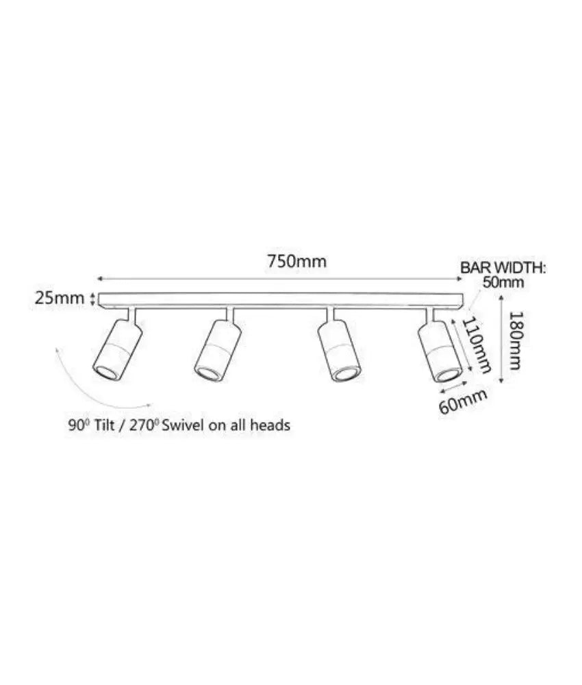 Pg4 4 Light Gu10 Adjustable Head Bar Spotlight - Cla