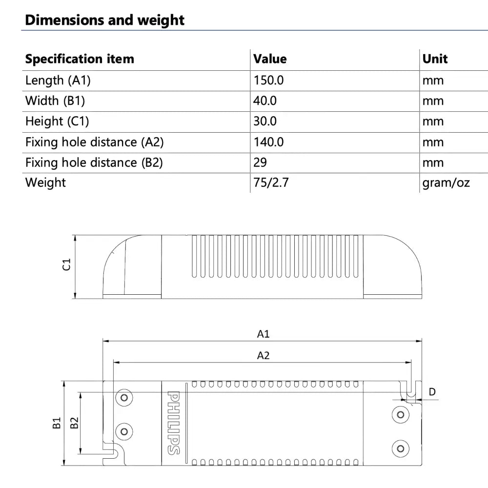 Philips Power & Electrical Supplies Philips 20W LED Driver 24V | Constant Voltage IP20 – Indoor Use PH-N-ID-L-20-24