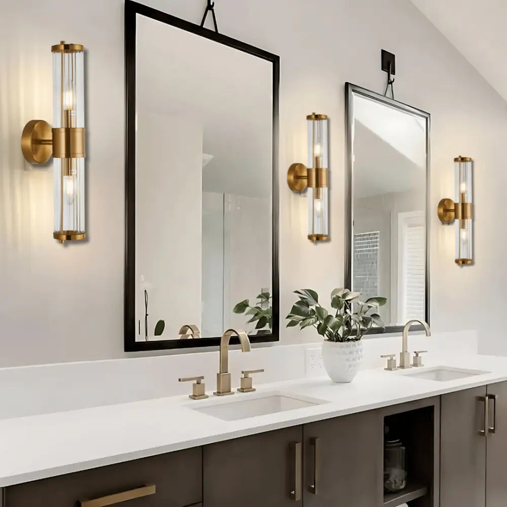 Green Earth Lighting Australia Home & Garden > Lighting Fixtures Räfflad Brass 2 Light Ribbed Glass Wall Light TIEMPO1