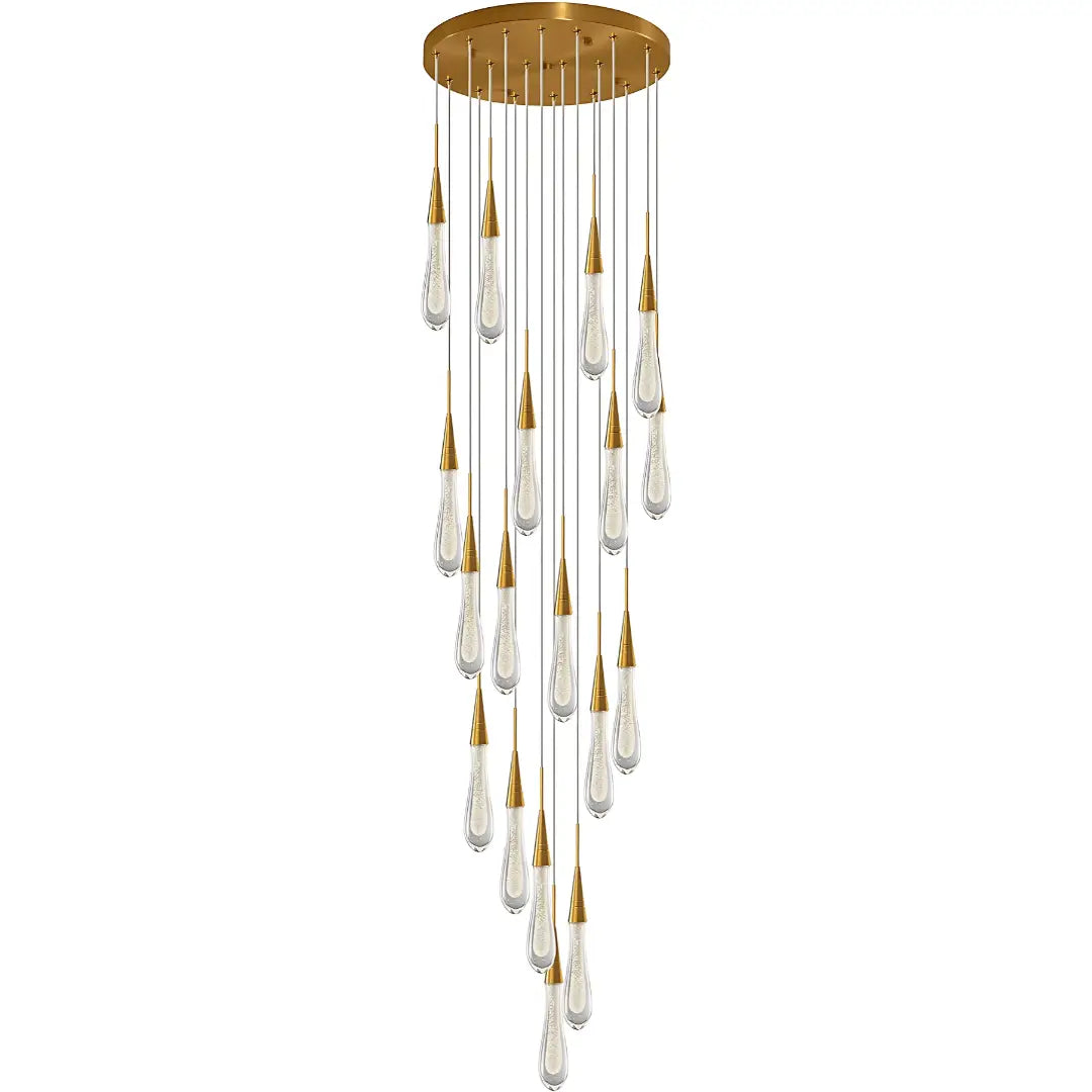 Virelle 23-light gold crystal chandelier pendant light with cascading glass droplets and brass metal frame luxury crystal chandelier australia