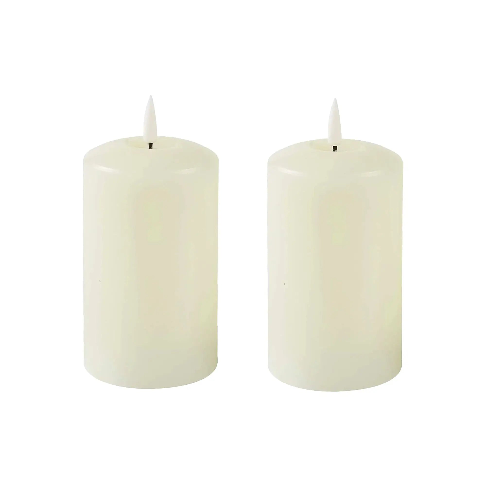 Led Ivory Wax Pillar Candles Set of 2 Real Wax - 18cm