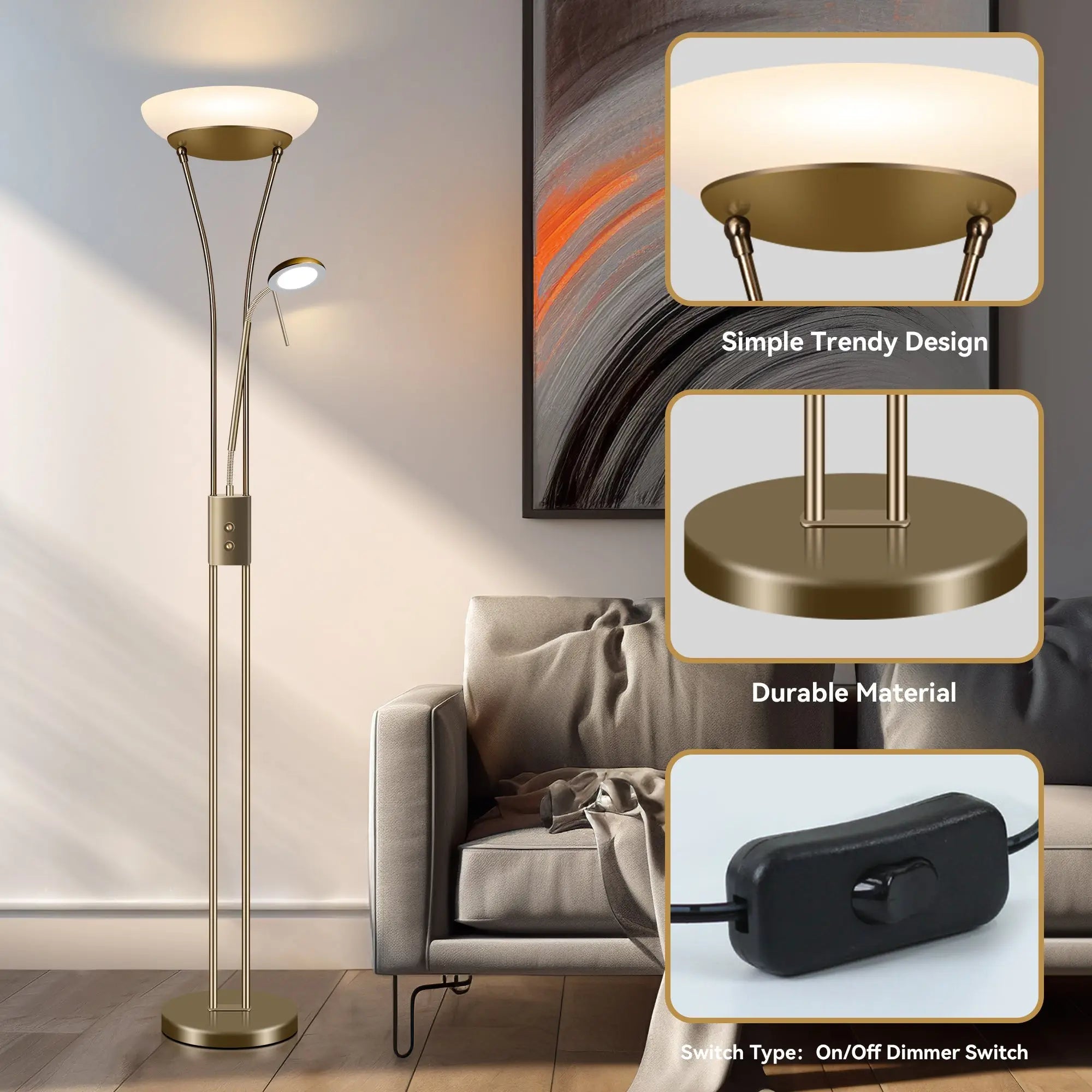 Reed Led Mother & Child Floor Lamp - Antique Brass