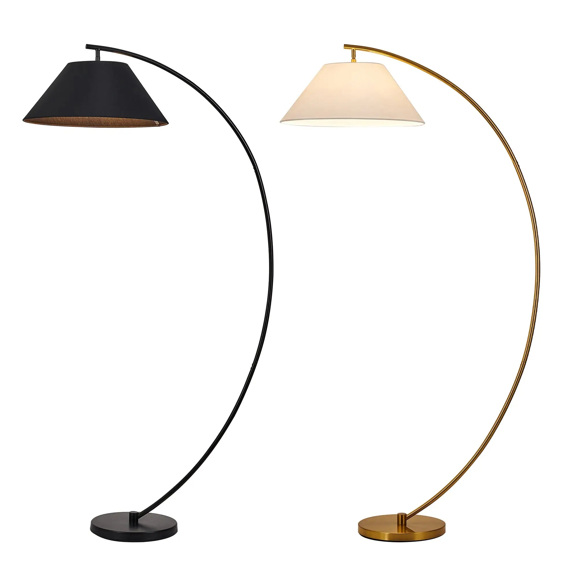 Remi floor lamp black brass with arched black and gold conical shades