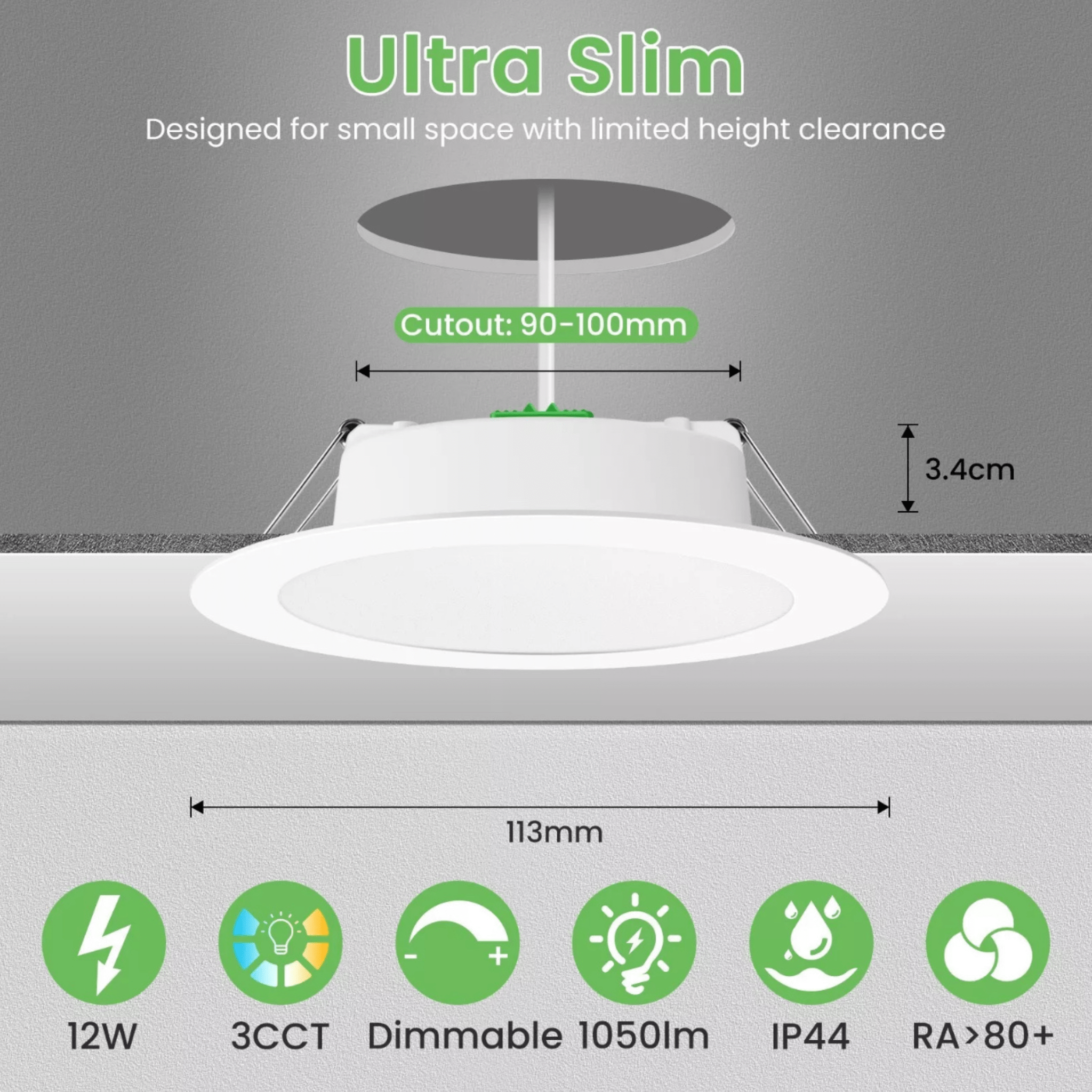 Green Earth Lighting Australia Home & Garden > Lighting Reno Sleek 12W Tri-Colour Dimmable LED Downlight 90mm Cut Out RENOV2SL