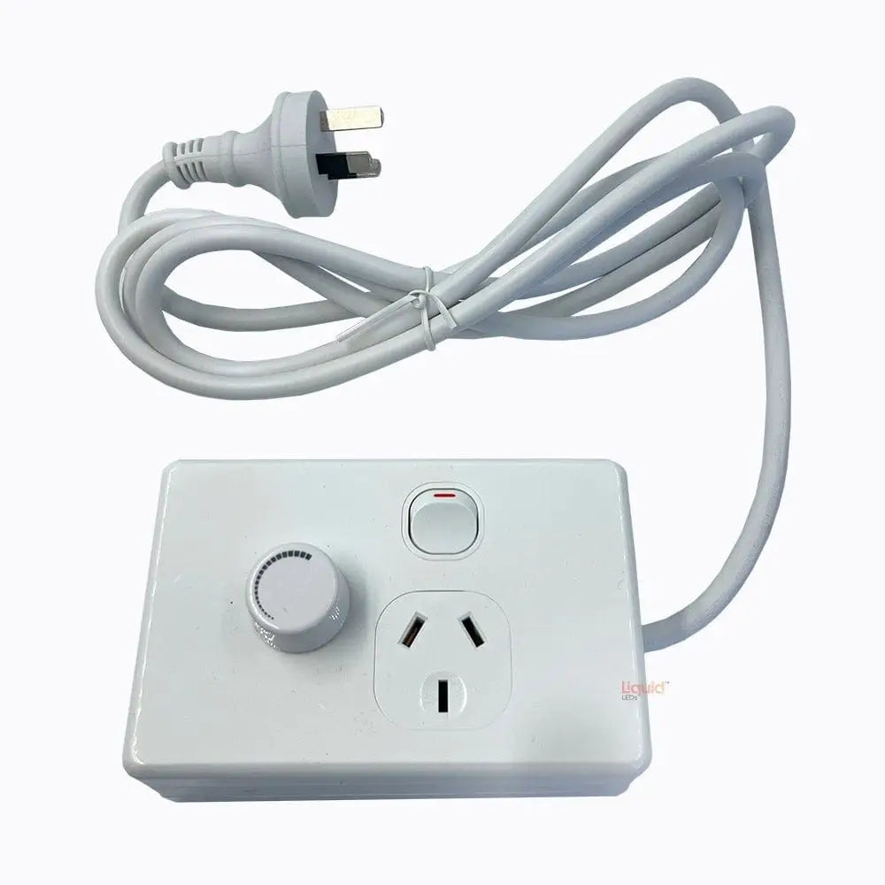 White rotary plug-in dimmer with on/off switch and Australian plug