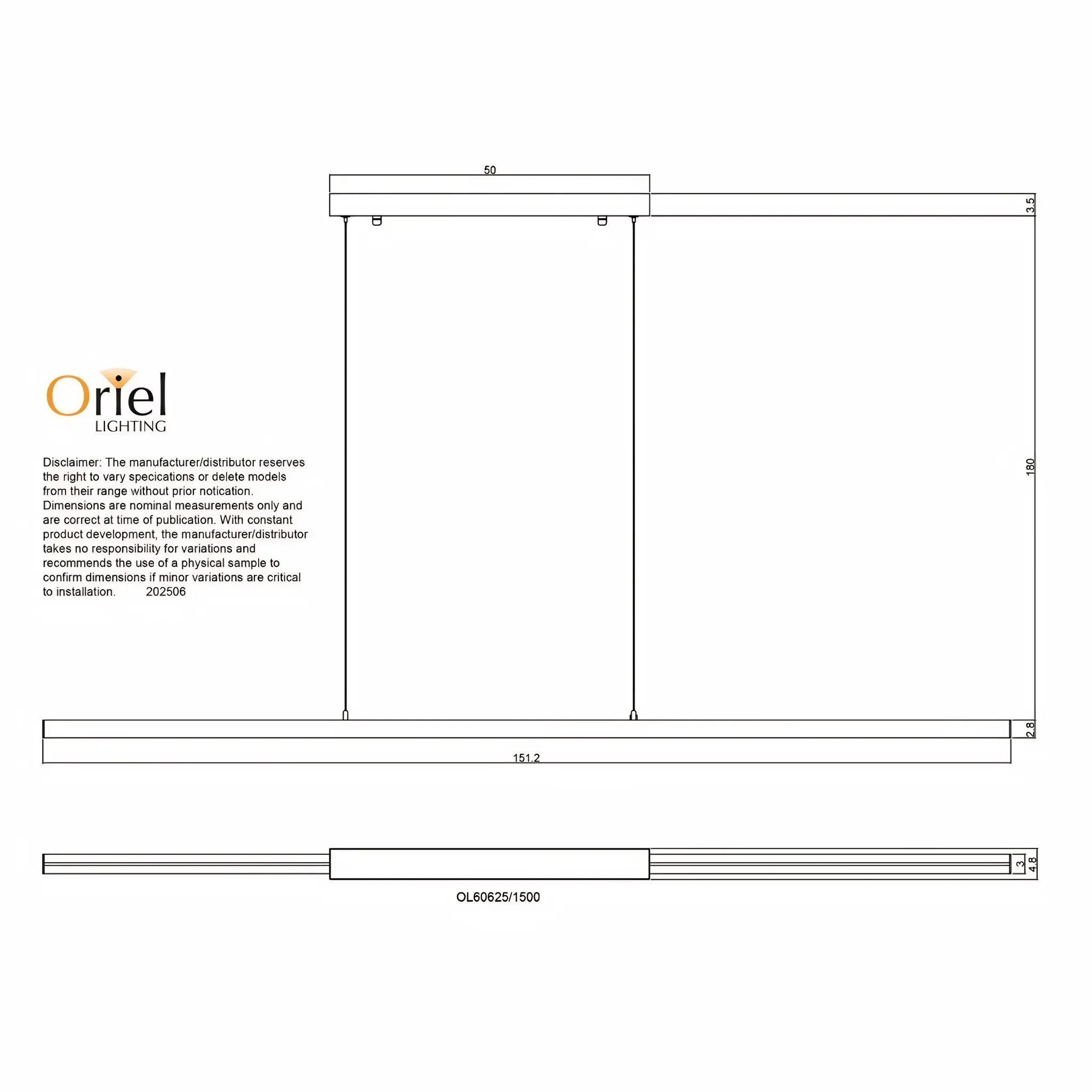 Oriel Shard Satin Brass 1500mm Slimline Led Pendant