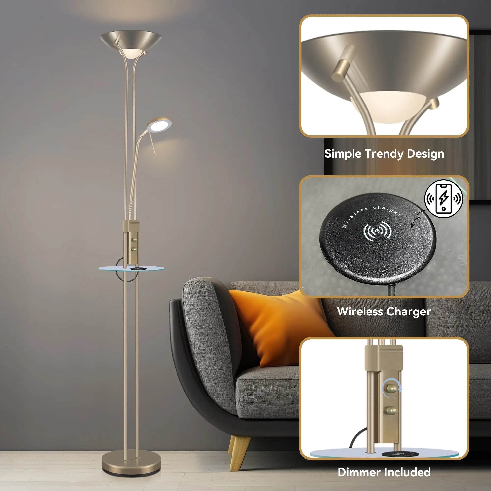 Seed Usb Led Mother & Child Floor Lamp - Antique Brass