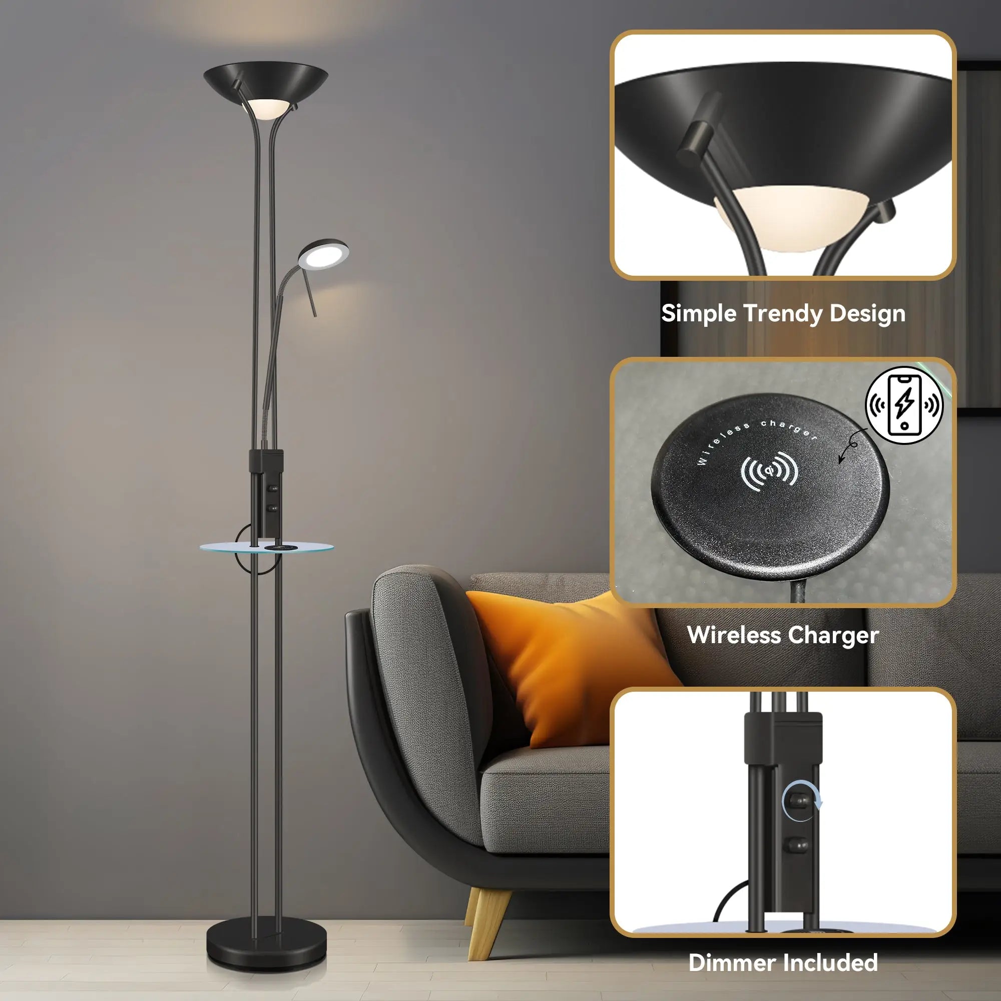 Seed Usb Led Mother & Child Floor Lamp - Black Lexi