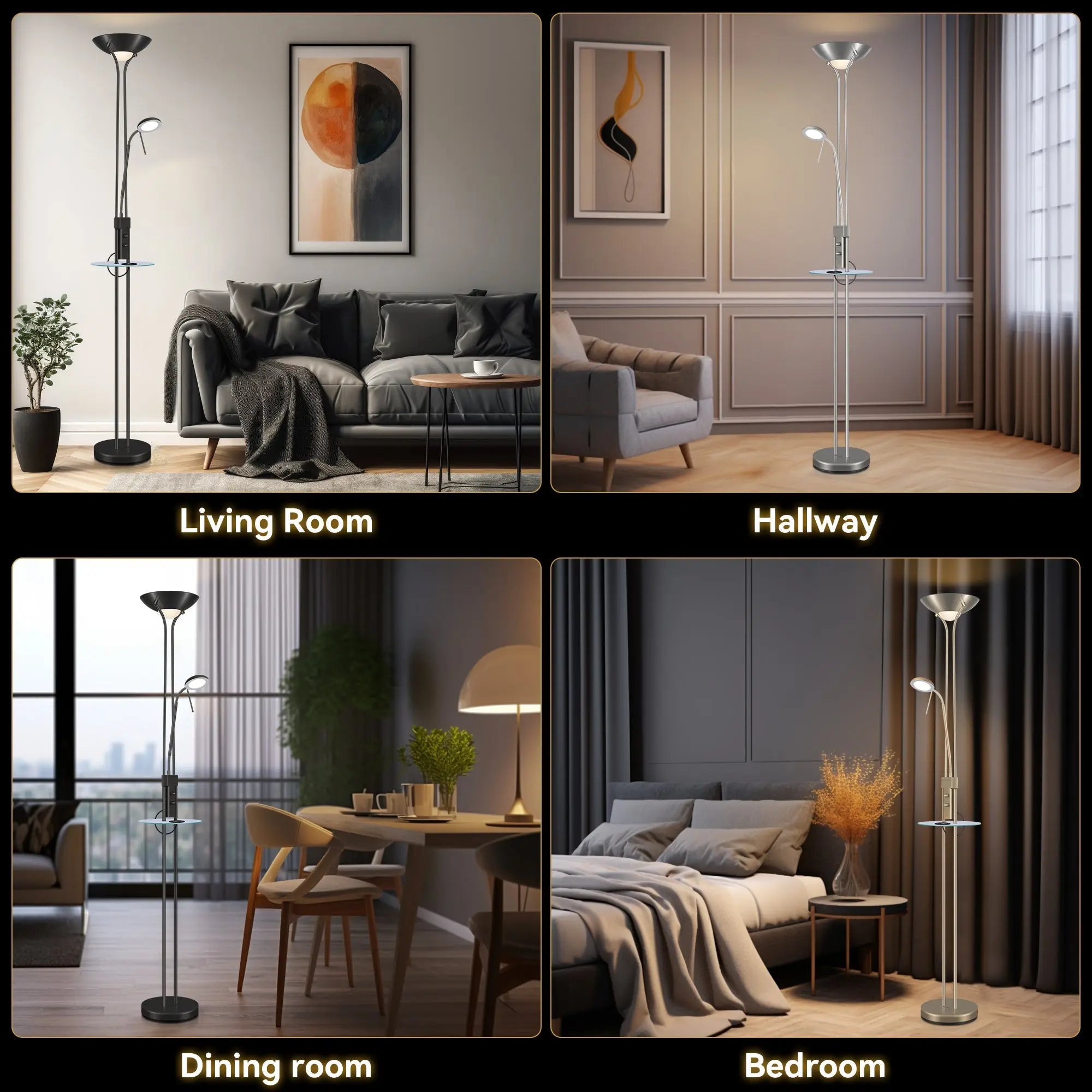 Seed Usb Led Mother & Child Floor Lamp - Satin Chrome
