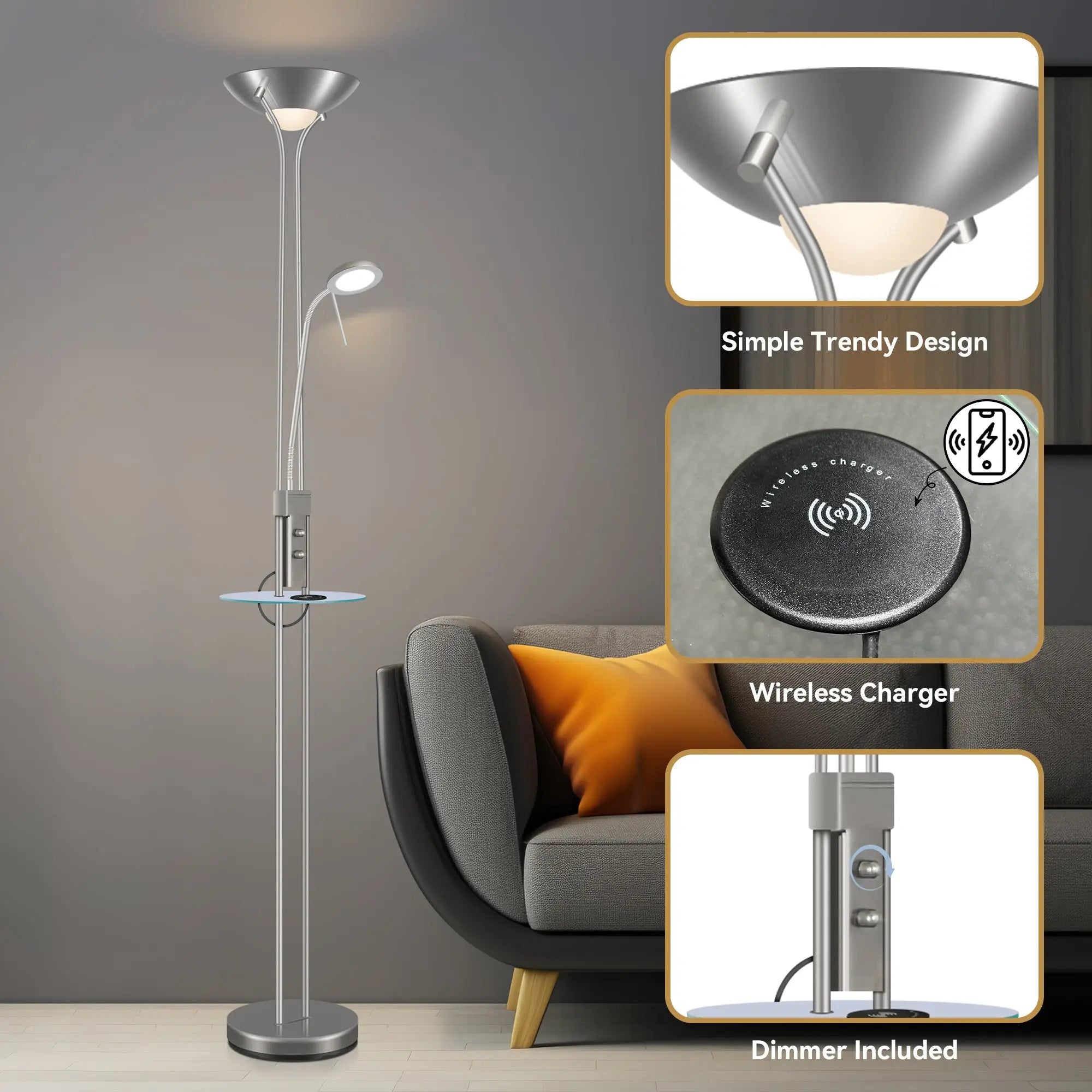 Seed Usb Led Mother & Child Floor Lamp - Satin Chrome