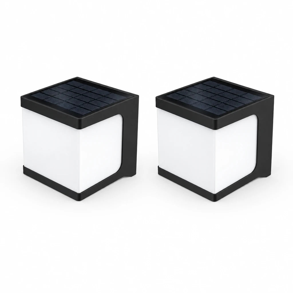 Cube solar powered LED security wall light set of 2