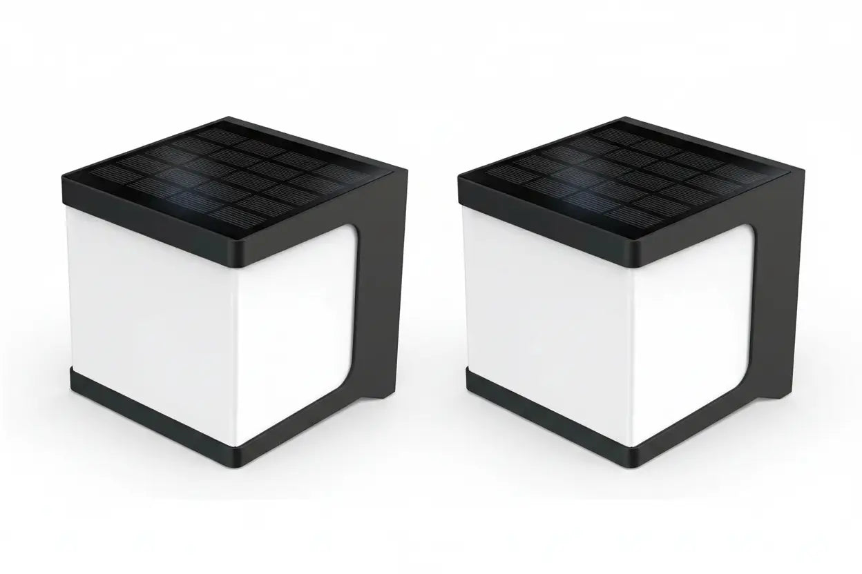 Cube solar powered LED security wall light set of 2