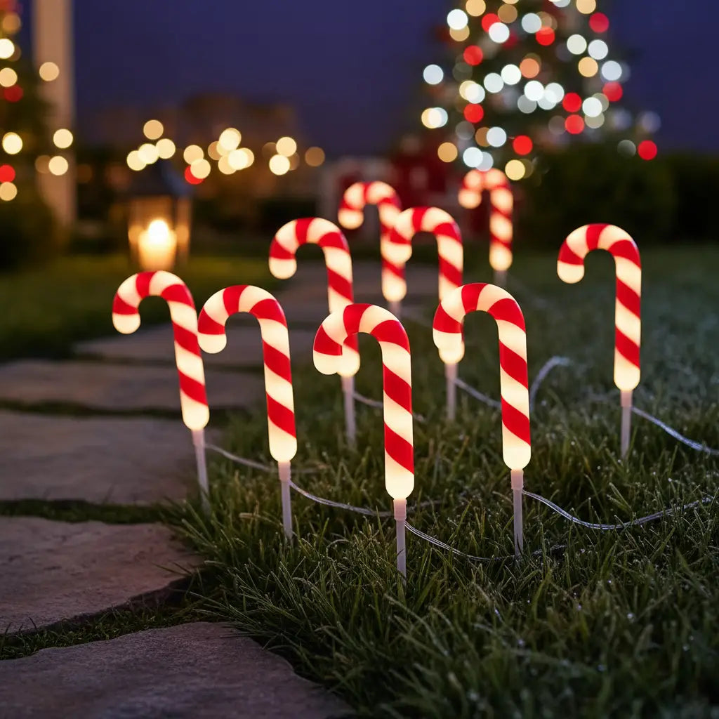 Lexi Lighting Set of 6 Dual Power LED Candy Cane Stakes – White