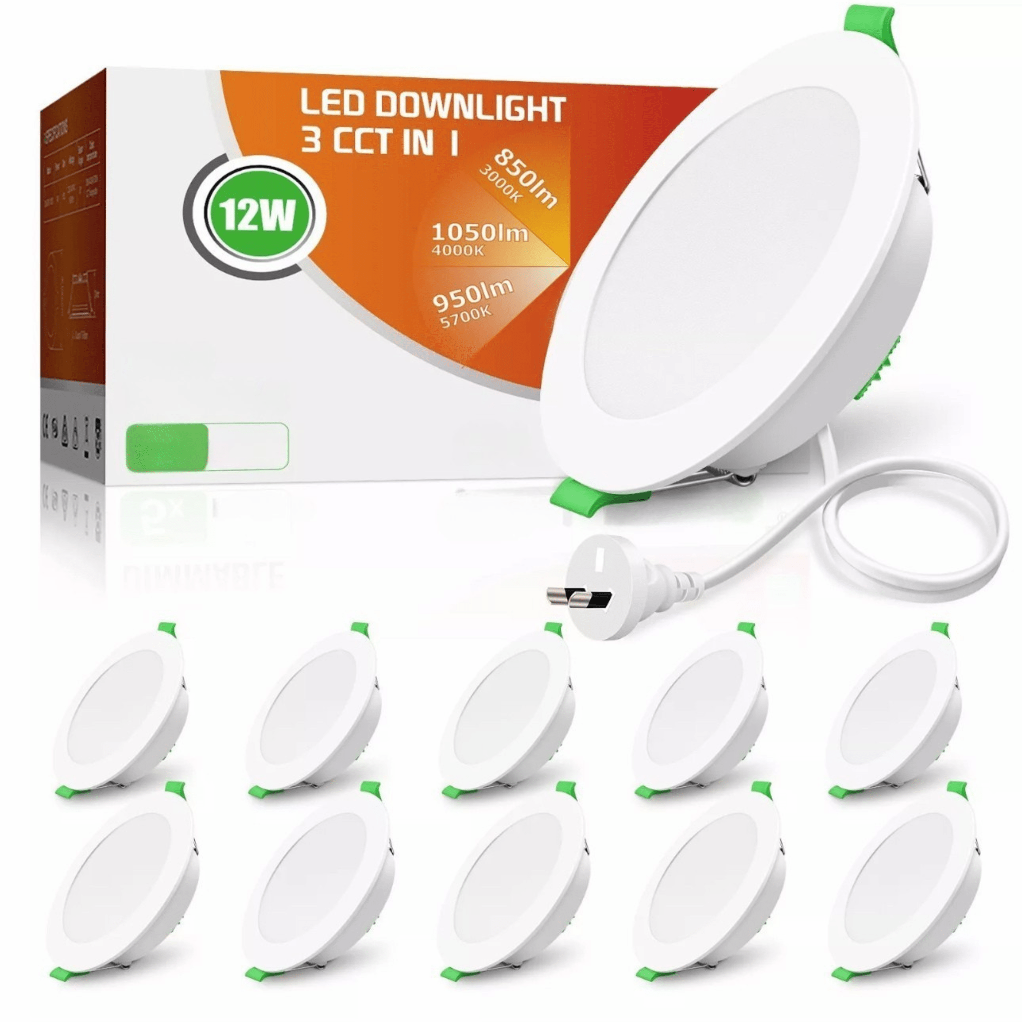 Green Earth Lighting Australia Home & Garden > Lighting 10 Pack x 12W Tri-Colour Dimmable LED Downlight | 90mm Cut Out | Reno Sleek RENOSLX10