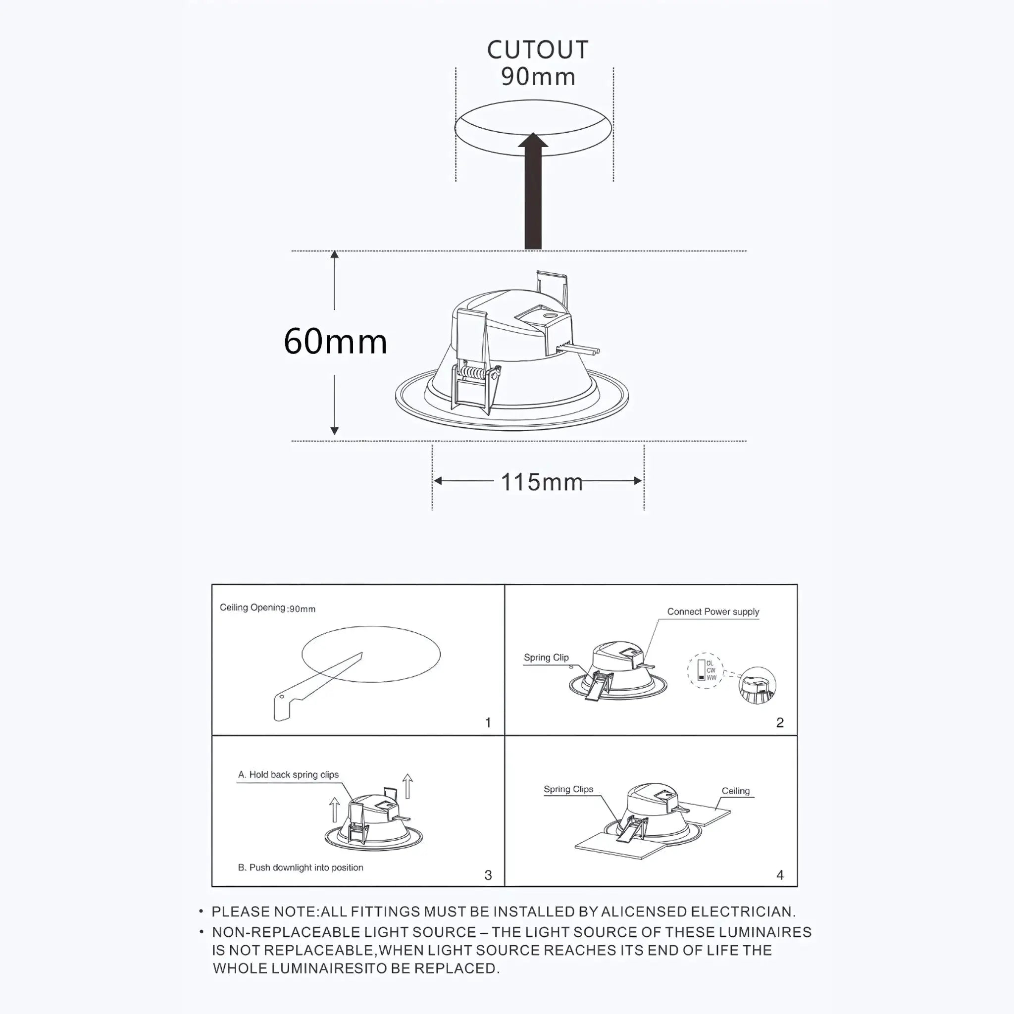 Reno 12w Tri-colour Led Dimmable Recessed Ceiling