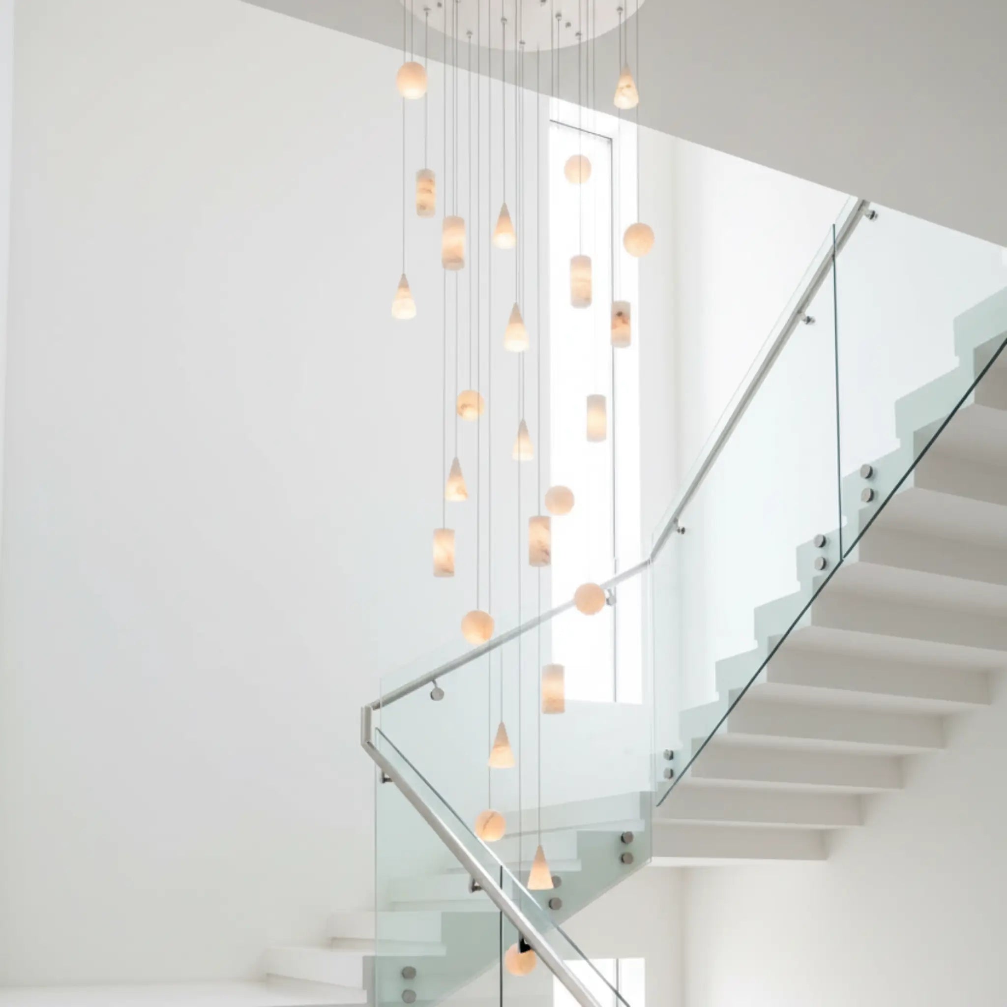 Sorrento 25 Led Alabaster Multi Drop Staircase Pendant